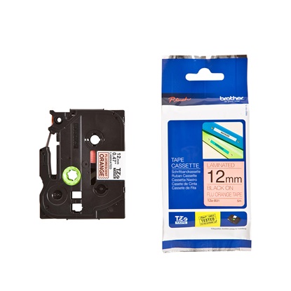 Brother P-Touch Laminated Black on Signal Orange 5m x 12mm (TZEB31) (BROTZEB31)-BROTZEB31