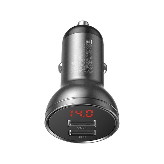 Baseus Car Charger Digital Display Gray (24W) (CCBX-0G) (BASCCBX-0G)-BASCCBX-0G