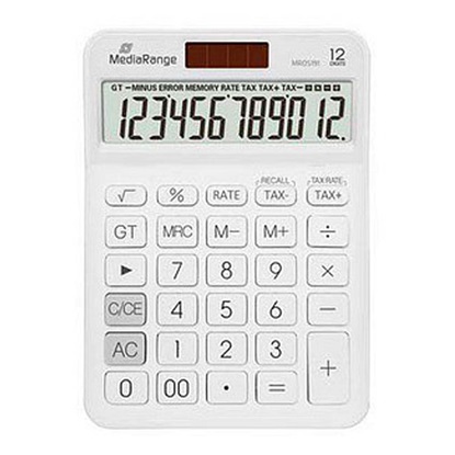 MediaRange Calculator with tax function, 12-digit LCD, solar and battery powered, white (MROS191)-MROS191