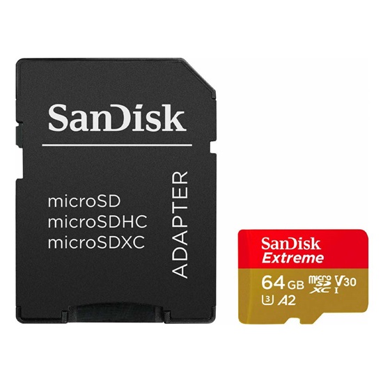 Sandisk Extreme microSDXC 64GB Class 10 U3 V30 A2 UHS-I με αντάπτορα (SDSQXAH-064G-GN6MA) (SANSDSQXAH-064G-GN6MA)-SANSDSQXAH-064G-GN6MA