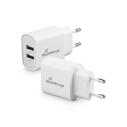 MediaRange 12W charger with two USB-A outputs, white (MRMA114)-MRMA114