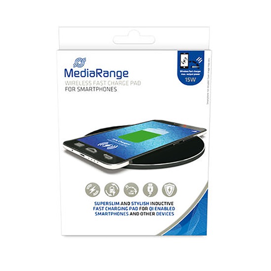 MediaRange 15W Wireless fast charge pad for smartphones, Black (MRMA118)-MRMA118