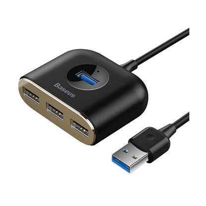 Baseus HUB Square round 4in1 USB Adapter USB3.0 1m Black (CAHUB-AY01) (BASCAHUB-AY01)-BASCAHUB-AY01