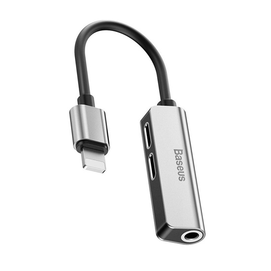 Baseus Converter L52 3-in-1 Lightning Male to Dual Lightning + 3.5mm Female Silver/Black (CALL52-S1) (BASCALL52-S1)-BASCALL52-S1