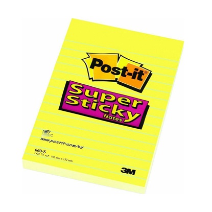 Αυτοκόλλητα Χαρτάκια 3M Post-it Lined 102 x 152 mm (Κίτρινα Ριγέ) (90 Φύλλα) (660-S) (MMM660-S)-MMM660-S