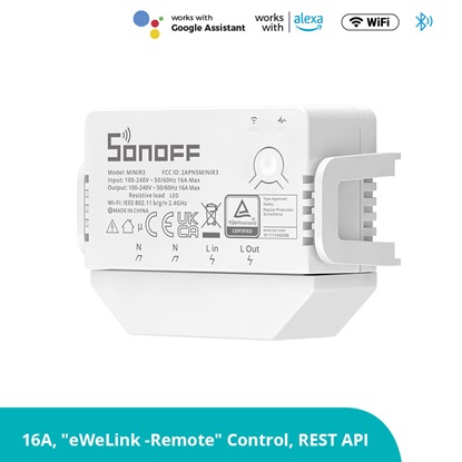 Sonoff MINIR3 Smart Ενδιάμεσος Διακόπτης Wi-Fi σε Λευκό Χρώμα (MINIR3) (SONMINIR3)-SONMINIR3