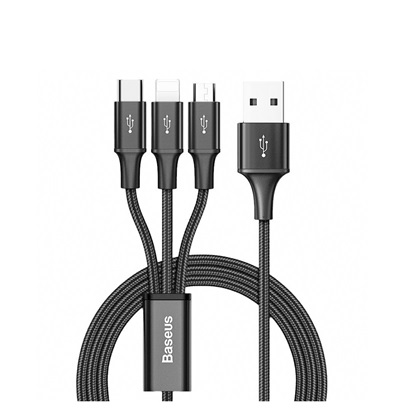 Baseus Rapid Series 3-in-1 Braided USB to Lightning / micro USB / Type-C Cable 3.5A Μαύρο 1.2m (CAJS000001) (BASCAJS000001)-BASCAJS000001