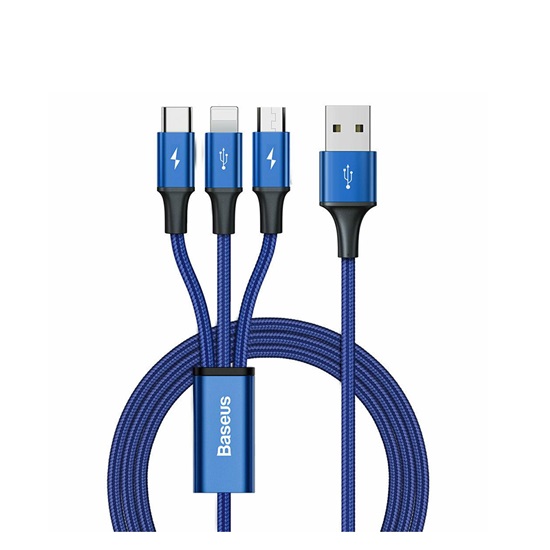 Baseus Rapid 3in1 Braided USB to micro USB / Lightning / Type-C Cable 5A Μπλε 1.2m (CAJS000003) (BASCAJS000003-BASCAJS000003
