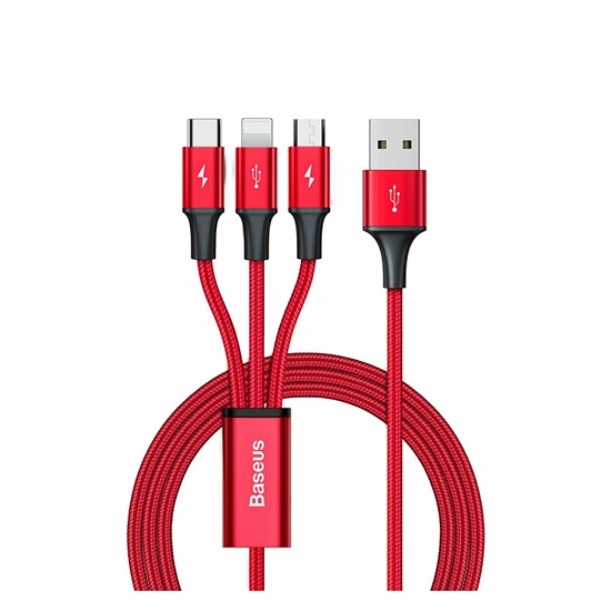 Baseus Rapid Series 3-in-1 Braided USB to Lightning / micro USB / Type-C Cable 3.5A Κόκκινο 1.2m (CAJS000009) (BASCAJS000009)-BASCAJS000009
