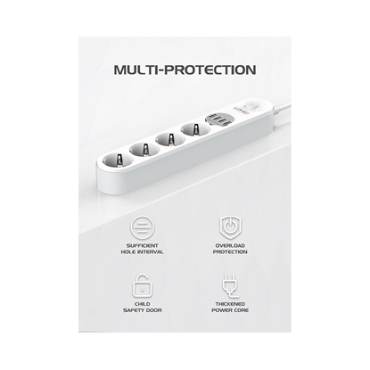 Ldnio Πολύπριζο Ασφαλείας 4 Θέσεων με Διακόπτη, 4 USB και Καλώδιο 2m Λευκό (SE4432)-LDISE4432