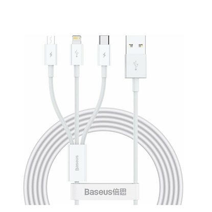 Baseus Superior Series Regular USB to Type-C / Lightning / micro USB Cable 3.5A Λευκό 1.5m (CAMLTYS-02) (BASCAMLTYS02)-BASCAMLTYS02