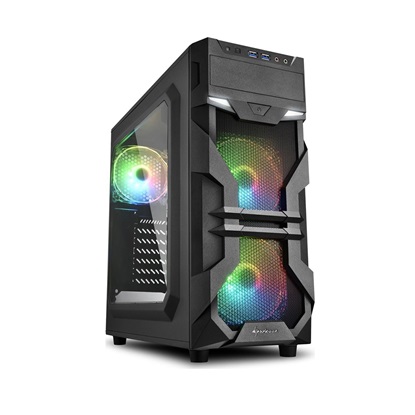 Sharkoon VG7-W RGB Gaming Midi Tower Computer Case Black (18198226) (SHR18198226)-SHR18198226