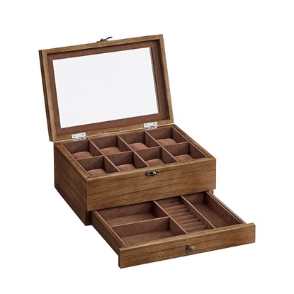 Songmics Watch Box Rustic Walnut 19 x 27 x 12.5 cm (JOW008K01) (SNGJOW008K01)-SNGJOW008K01