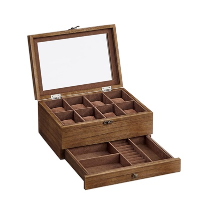 Songmics Watch Box Rustic Walnut 19 x 27 x 12.5 cm (JOW008K01) (SNGJOW008K01)-SNGJOW008K01