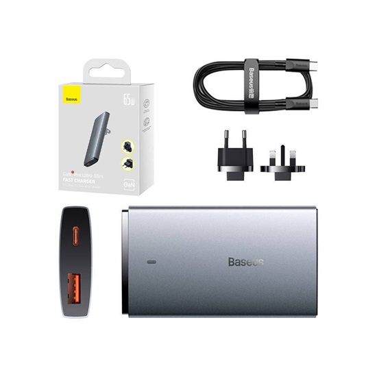Baseus Φορτιστής με Θύρα USB-A και Θύρα USB-C και Καλώδιο USB-C 65W Γκρι (CCGP150113) (BASCCGP150113)-BASCCGP150113