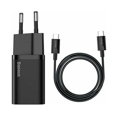 Baseus Φορτιστής με Θύρα USB-C και Καλώδιο USB-C 25W Μαύρος (Super Si) (TZCCSUP-L01) (BASTZCCSUPL01)-BASTZCCSUPL01