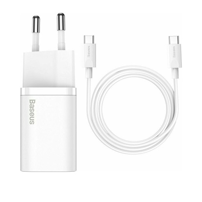 Baseus Φορτιστής με Θύρα USB-C και Καλώδιο USB-C 25W Λευκός (Super Si) (TZCCSUP-L02) (BASTZCCSUPL02)-BASTZCCSUPL02