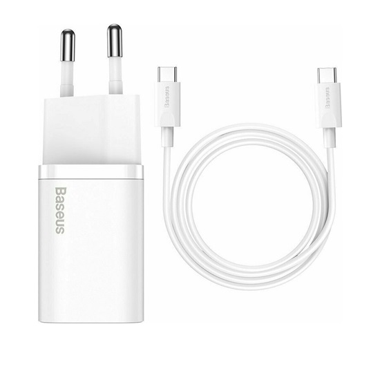 Baseus Φορτιστής με Θύρα USB-C και Καλώδιο USB-C 25W Λευκός (Super Si) (TZCCSUP-L02) (BASTZCCSUPL02)-BASTZCCSUPL02