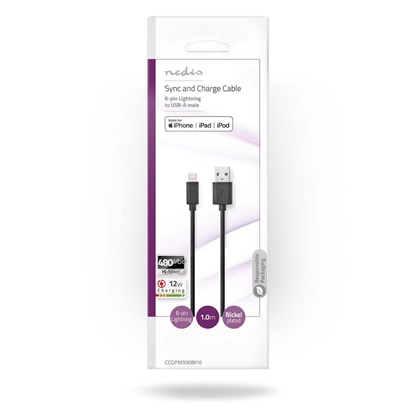 Nedis Regular USB to Lightning Cable Black 1m (CCGP39300BK10) (NEDCCGP39300BK10)-NEDCCGP39300BK10