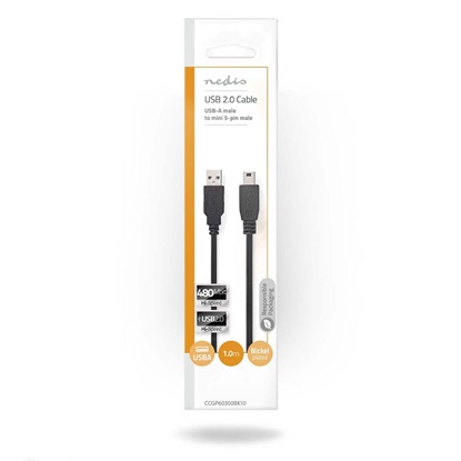 Nedis USB 2.0 Cable USB-A male - mini USB-B male 1m (CCGP60300BK10) (NEDCCGP60300BK10)-NEDCCGP60300BK10
