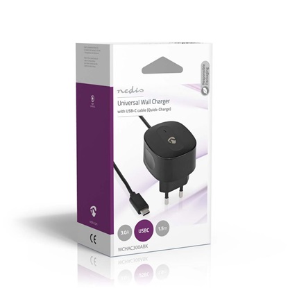 Nedis Wall Charger 15W & USB-C Cable 1.50 m (WCHAC300ABK) (NEDWCHAC300ABK)-NEDWCHAC300ABK