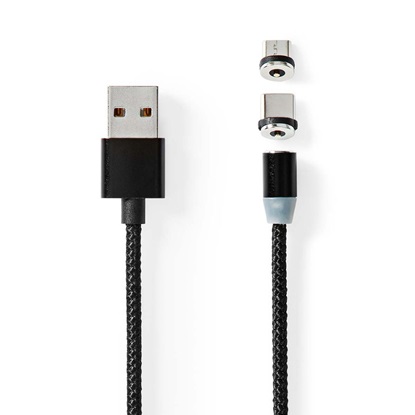 Nedis Braided / Magnetic USB to Type-C / micro USB Cable Μαύρο 2m (CCGB60630BK20) (NEDCCGB60630BK20)-NEDCCGB60630BK20