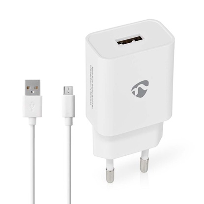 Nedis Φορτιστής με Θύρα USB-A και Καλώδιο micro USB 10.50W Λευκός (WCHAM212A) (NEDWCHAM212AWT)-NEDWCHAM212AWT