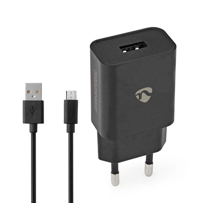 Nedis Φορτιστής με Θύρα USB-A και Καλώδιο micro USB 10.50W Μαύρος (WCHAM213A) (NEDWCHAM213ABK)-NEDWCHAM213ABK