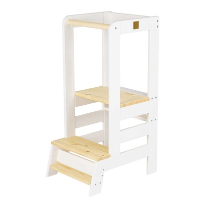 MeowBaby White Wooden Kitchen Helper for Children Step Stool with Natural Elements with out board  (KH01002WMIE) (MEBKH01002WMIE)-MEBKH01002WMIE