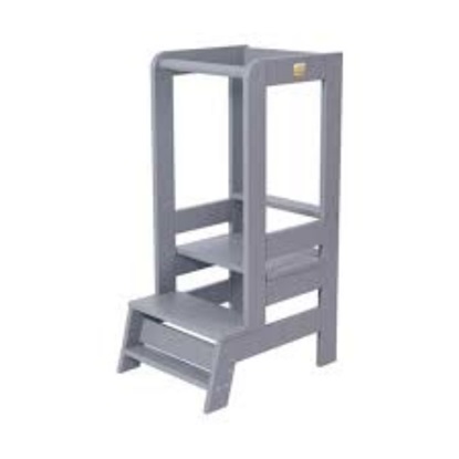 MeowBaby Wooden Kitchen Helper - Learning tower Dark Grey (KH01012SCIE) (MEBKH01012SCIE)-MEBKH01012SCIE