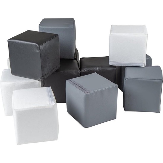 MeowBaby Soft Foam Building Blocks 15x15cm Cubes Certified, White/Black/Gray  (KL003IE) (MEBKL003IE)-MEBKL003IE