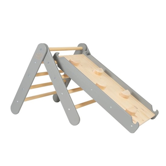 MeowBaby Ladder 60x61cm, Slide-Climbing wall 2in1, Children`s set, Wooden, Grey  (ZZWD002IE) (MEBZZWD002IE)-MEBZZWD002IE