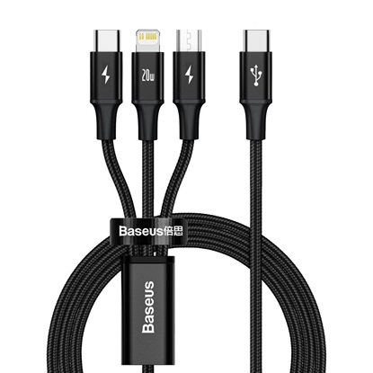Baseus Rapid Series 3-in-1 cable USB-C For M+L+T 20W 1.5m Black (CAMLT-SC01) (BASCAMLT-SC01)-BASCAMLT-SC01