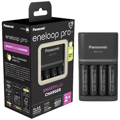 Panasonic Eneloop Pro Smart Plus BQ-CC55 Φορτιστής 4 Μπαταριών Ni-MH Μεγέθους AA/AAA Σετ με 4x AA 2500mAh (39230434) (PAN39230434)-PAN39230434