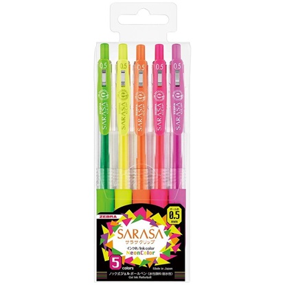 Zebra Sarasa Clip 0.5 Neon Color 5 Color Pen Set (ZB-69440) (ZEB69440)-ZEB69440