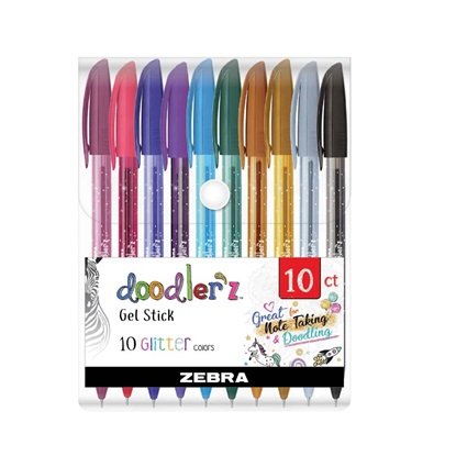 Zebra Στυλό Gel με Πολύχρωμο Μελάνι Glitter Colors 10τμχ (ZB-02619) (ZEB02619)-ZEB02619