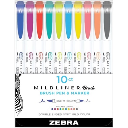 Zebra Mildliner Double Ended Brush Pen & Marker Bold & Fine Point 10 Pack (ZB-79501) (ZEB79501)-ZEB79501