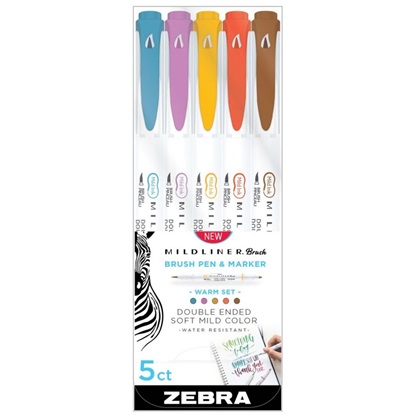 Zebra Mildliner Double Ended Brush Pen & Marker Bold & Fine Point 5 Pack Warm Set (ZB-79305) (ZEB79305)-ZEB79305