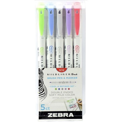 Zebra Mildliner Double Ended Brush Pen & Marker Bold & Fine Point 5 Pack Cool & Refined Set (ZB-79205) (ZEB79205)-ZEB79205