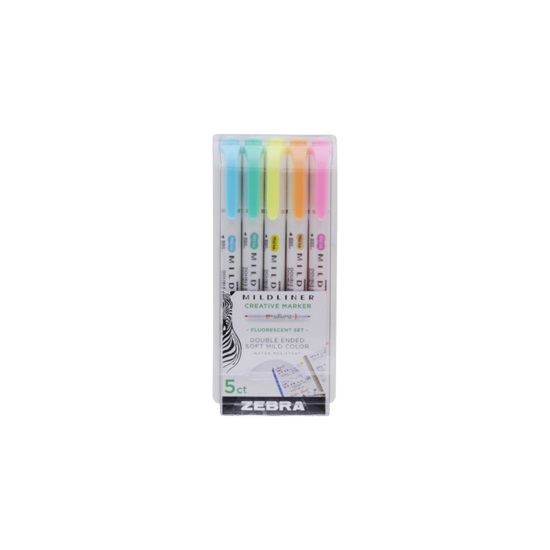 Zebra Mildliner Double Ended Brush Pen & Marker Bold & Fine Point 5 Pack Fluorescent Set (ZB-79105) (ZEB79105)-ZEB79105