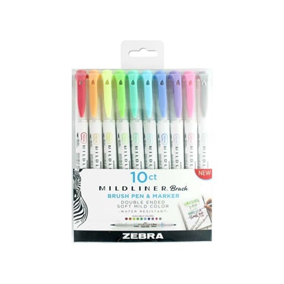 Zebra Mildliner Double Ended Brush Pen & Marker Bold & Fine Point 10 Pack (ZB-79101) (ZEB79101)-ZEB79101