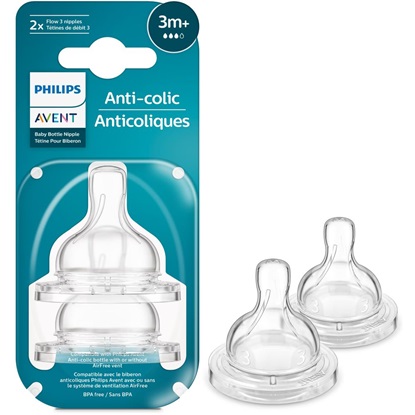 Philips Θηλές από Σιλικόνη Baby Bottle Flow 3 Nipple 2τμχ (SCY763/02) (PHISCY763.02)-PHISCY763.02