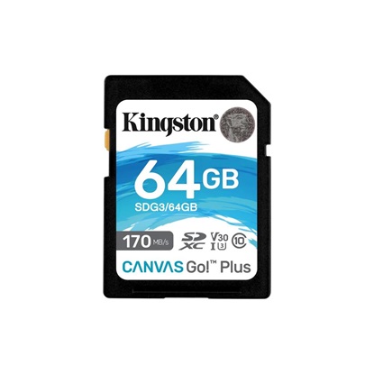 Kingston Canvas Go Plus SDXC 64GB Class 10 U3 V30 UHS-I (SDG3/64GB) (KINSDG3-64GB)-KINSDG3-64GB