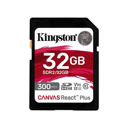 Kingston Canvas React Plus SDXC 32GB Class 10 U3 V90 UHS-II (SDR2/32GB) (KINSDR2-32GB)-KINSDR2-32GB