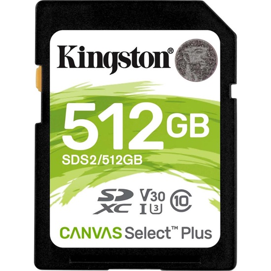 Kingston Canvas Select Plus SDXC 512GB Class 10 U3 V30 UHS-I (SDS2/512GB) (KINSDS2-512GB)-KINSDS2-512GB