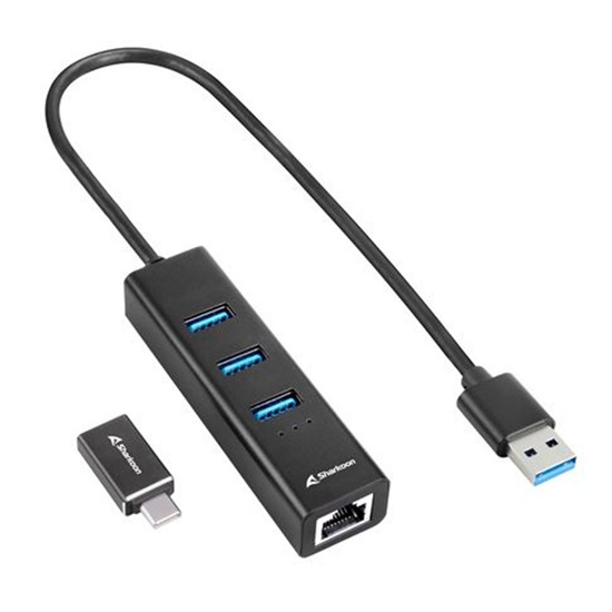 Sharkoon USB 3.2 Hub 4 Θυρών με σύνδεση USB-A / USB-C / Ethernet (3PALUHUBBLK) (SHR3PALUHUBBLK)-SHR3PALUHUBBLK