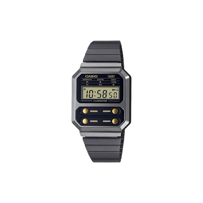 Casio Vintage Edgy Ρολόι Χρονογράφος Μπαταρίας με Μαύρο Μεταλλικό Μπρασελέ (A100WEGG-1A2EF) (CASA100WEGG-1A2EF)-CASA100WEGG-1A2EF