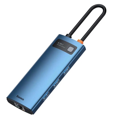 Baseus Metal Gleam Series 6in1 USB-C Docking Station με HDMI 4K PD Ethernet Μπλε (WKWG000003) (BASWKWG000003)-BASWKWG000003