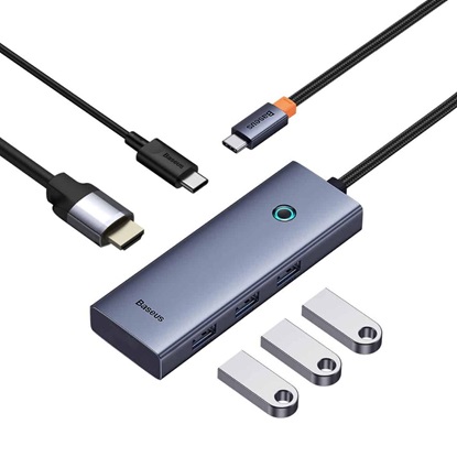 Baseus 5-in-1 Hub UltraJoy Series USB-C to HDMI4K@30Hz+3xUSB 3.0+1xPD (grey) (B00052801811-00) (BASB00052801811-00)-BASB00052801811-00