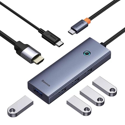 Baseus 6in1 Hub  Ultrajoy USB-C Do HDMI4k@60hz+4xUSB 3.0+pd Space Grey (B00052807813-01) (BASB00052807813-01)-BASB00052807813-01